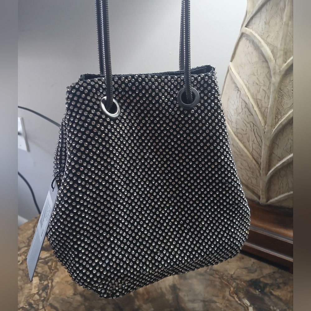 Silver Rhinestone Slouch Mini Bag Sparkle Pouch New!